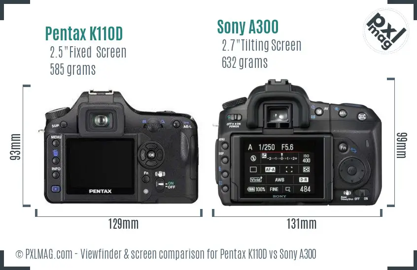 Pentax K110D vs Sony A300 Screen and Viewfinder comparison
