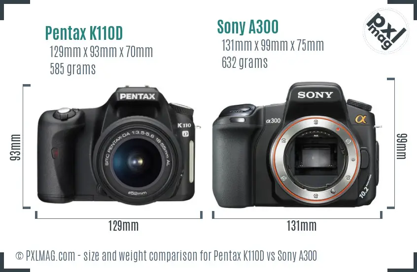 Pentax K110D vs Sony A300 size comparison
