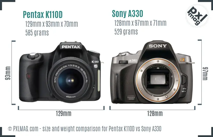 Pentax K110D vs Sony A330 size comparison