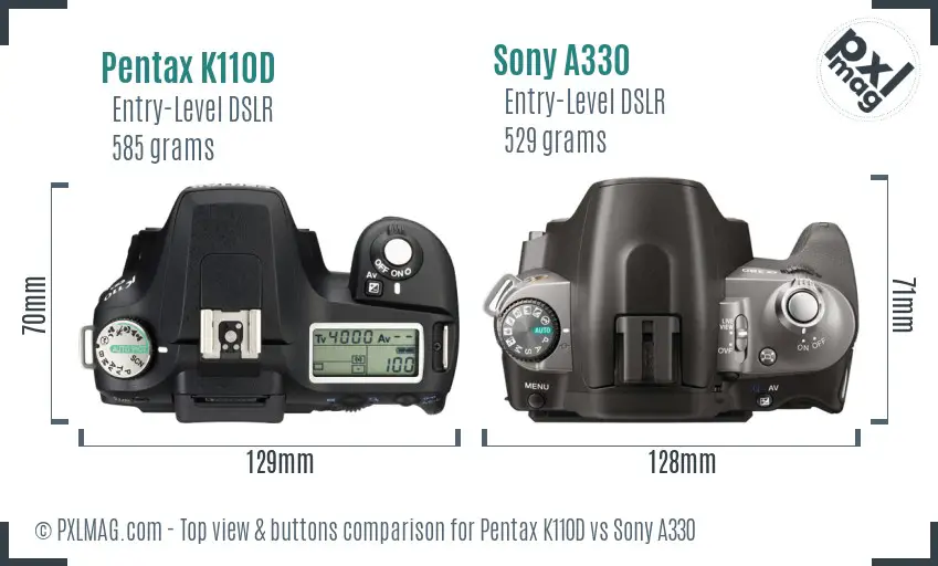 Pentax K110D vs Sony A330 top view buttons comparison