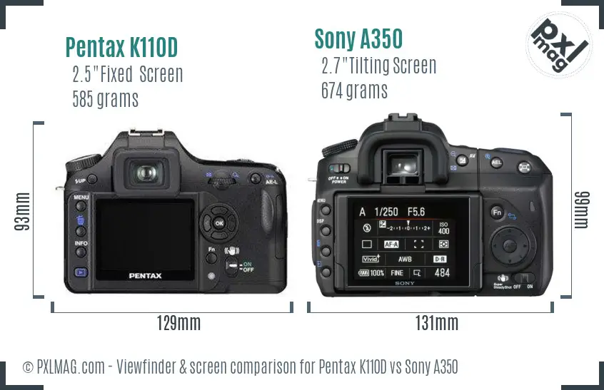Pentax K110D vs Sony A350 Screen and Viewfinder comparison