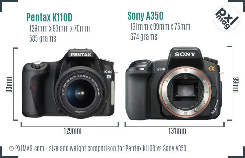 Pentax K110D vs Sony A350 size comparison