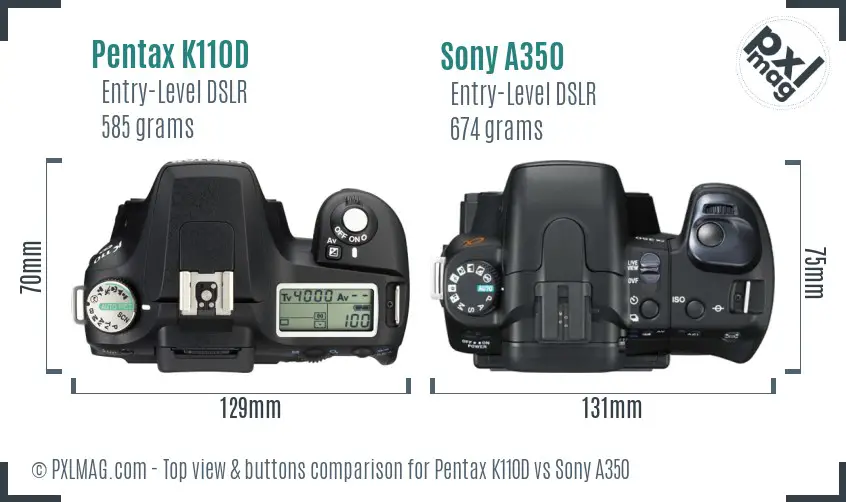 Pentax K110D vs Sony A350 top view buttons comparison