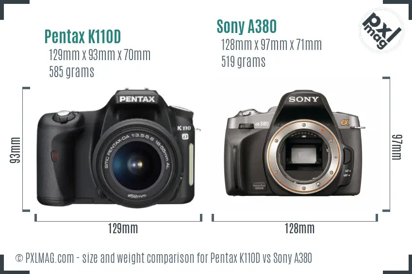 Pentax K110D vs Sony A380 size comparison
