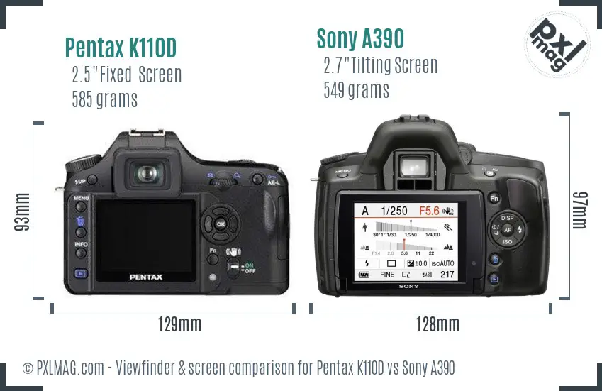 Pentax K110D vs Sony A390 Screen and Viewfinder comparison