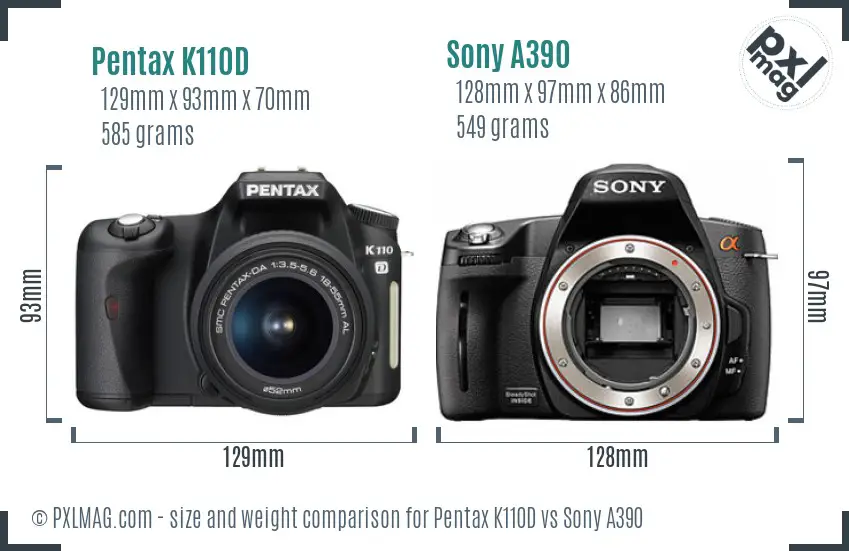 Pentax K110D vs Sony A390 size comparison