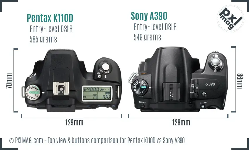 Pentax K110D vs Sony A390 top view buttons comparison