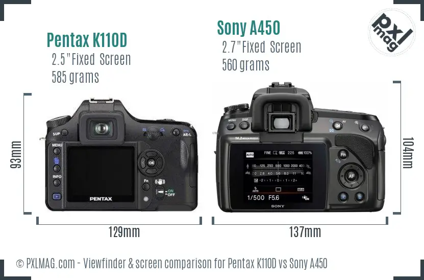 Pentax K110D vs Sony A450 Screen and Viewfinder comparison