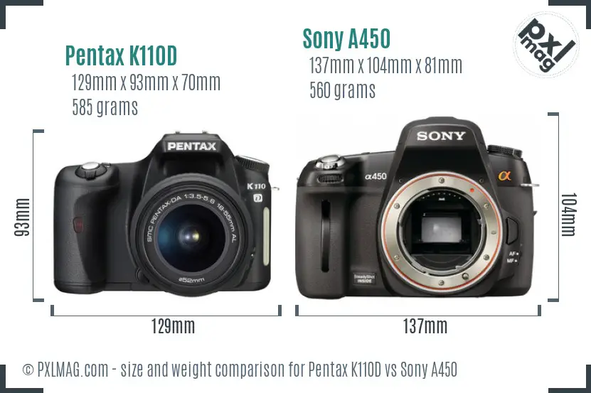 Pentax K110D vs Sony A450 size comparison