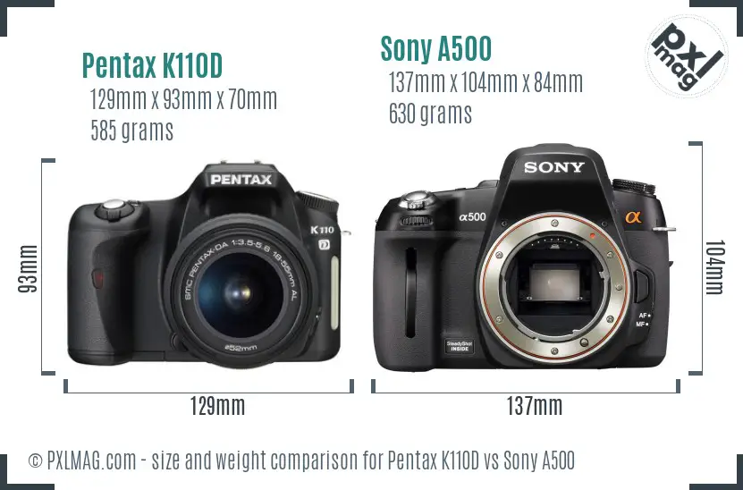 Pentax K110D vs Sony A500 size comparison