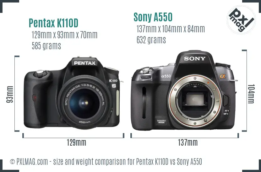 Pentax K110D vs Sony A550 size comparison