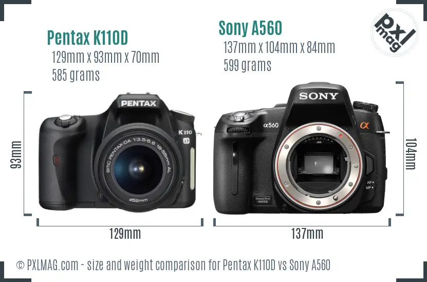 Pentax K110D vs Sony A560 size comparison