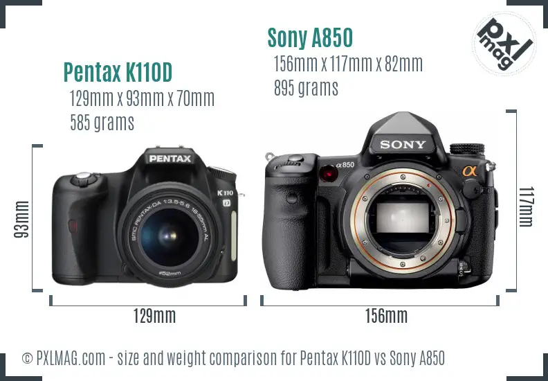 Pentax K110D vs Sony A850 size comparison Pentax K110D vs Sony A850 size comparison
