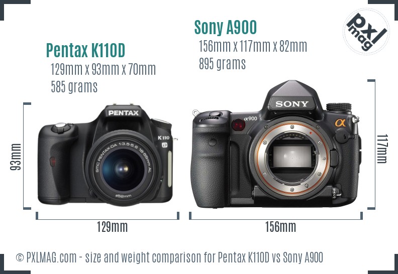 Pentax K110D vs Sony A900 size comparison Pentax K110D vs Sony A900 size comparison