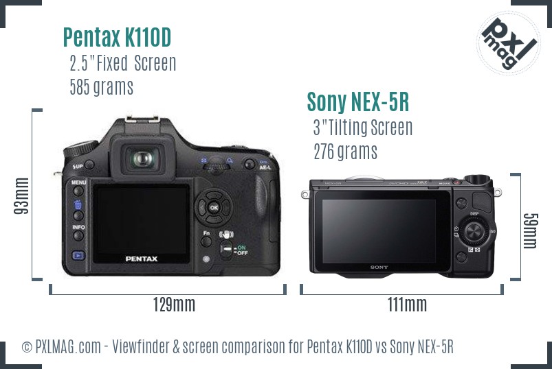 Pentax K110D vs Sony NEX-5R Screen and Viewfinder comparison