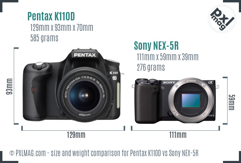 Pentax K110D vs Sony NEX-5R size comparison Pentax K110D vs Sony NEX-5R size comparison