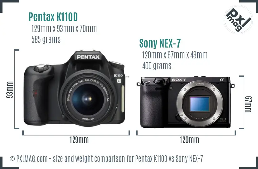 Pentax K110D vs Sony NEX-7 size comparison