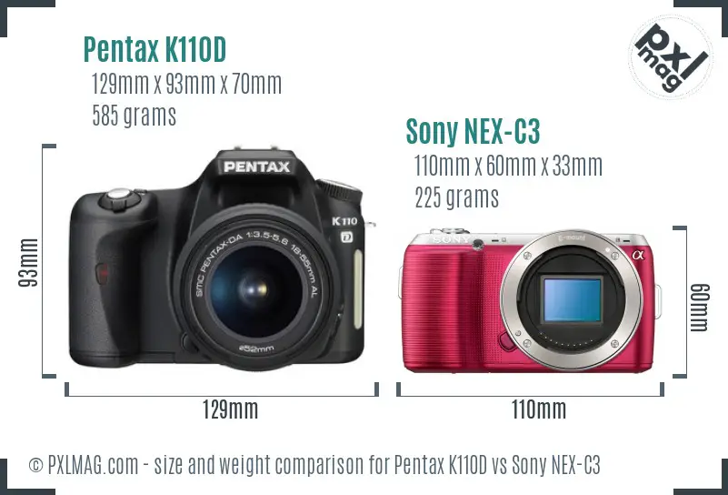 Pentax K110D vs Sony NEX-C3 size comparison Pentax K110D vs Sony NEX-C3 size comparison