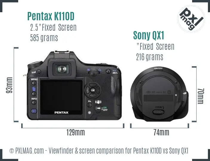 Pentax K110D vs Sony QX1 Screen and Viewfinder comparison Pentax K110D vs Sony QX1 Screen and Viewfinder comparison