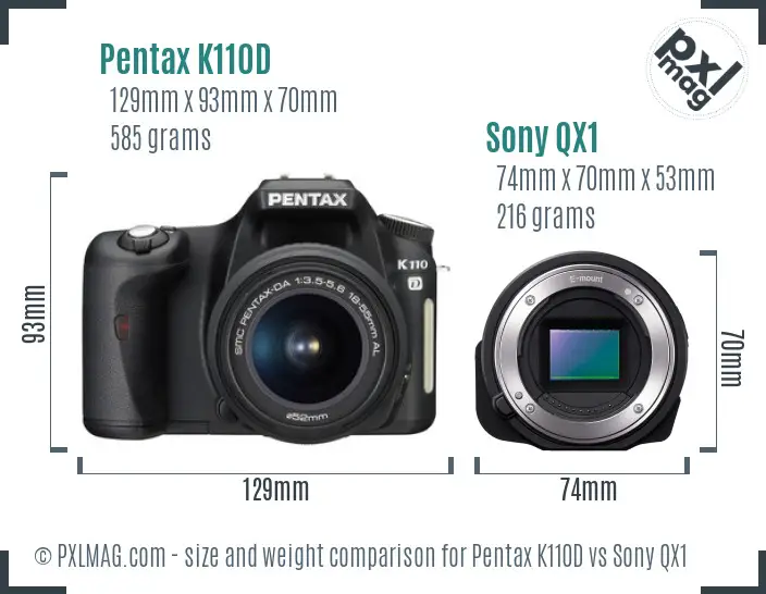 Pentax K110D vs Sony QX1 size comparison Pentax K110D vs Sony QX1 size comparison