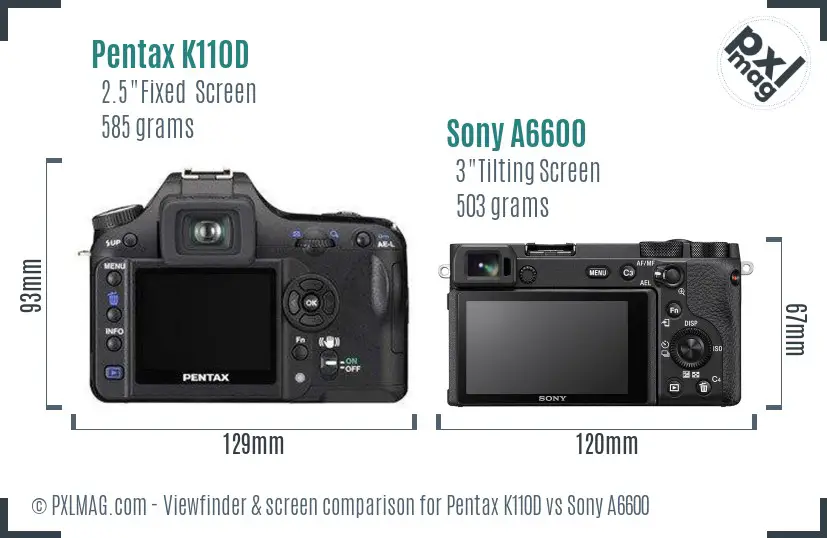 Pentax K110D vs Sony A6600 Screen and Viewfinder comparison