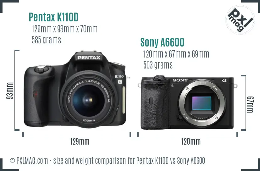 Pentax K110D vs Sony A6600 size comparison