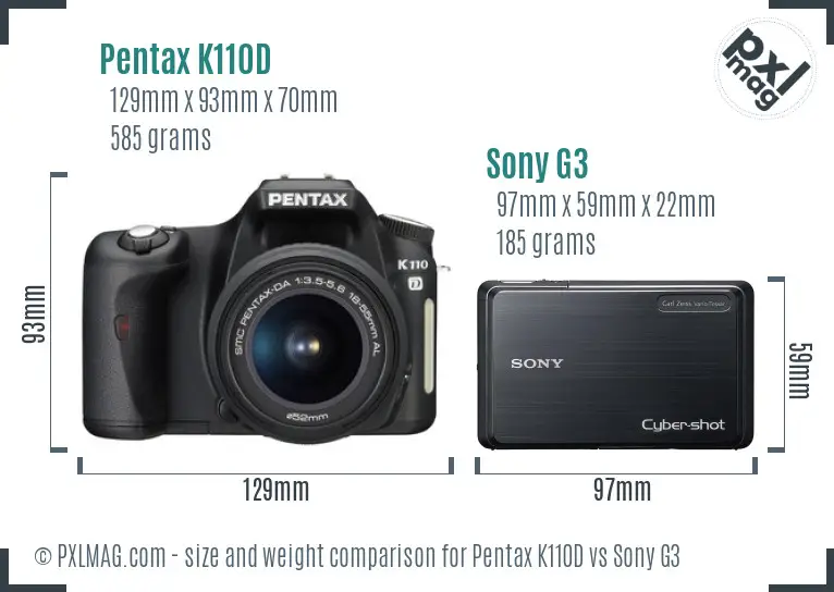 Pentax K110D vs Sony G3 size comparison Pentax K110D vs Sony G3 size comparison
