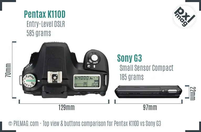 Pentax K110D vs Sony G3 top view buttons comparison Pentax K110D vs Sony G3 top view buttons comparison