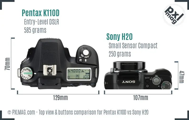 Pentax K110D vs Sony H20 top view buttons comparison