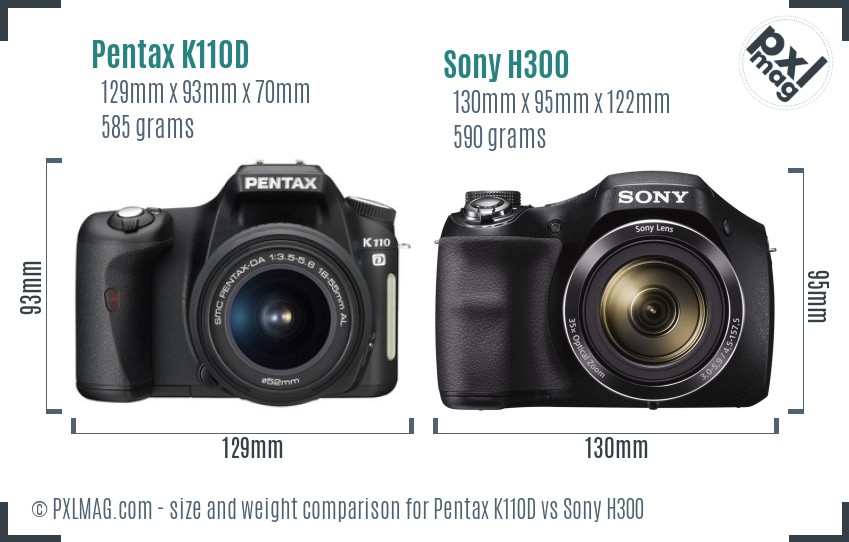 Pentax K110D vs Sony H300 size comparison