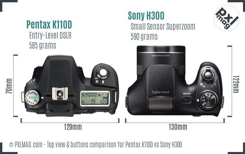 Pentax K110D vs Sony H300 top view buttons comparison