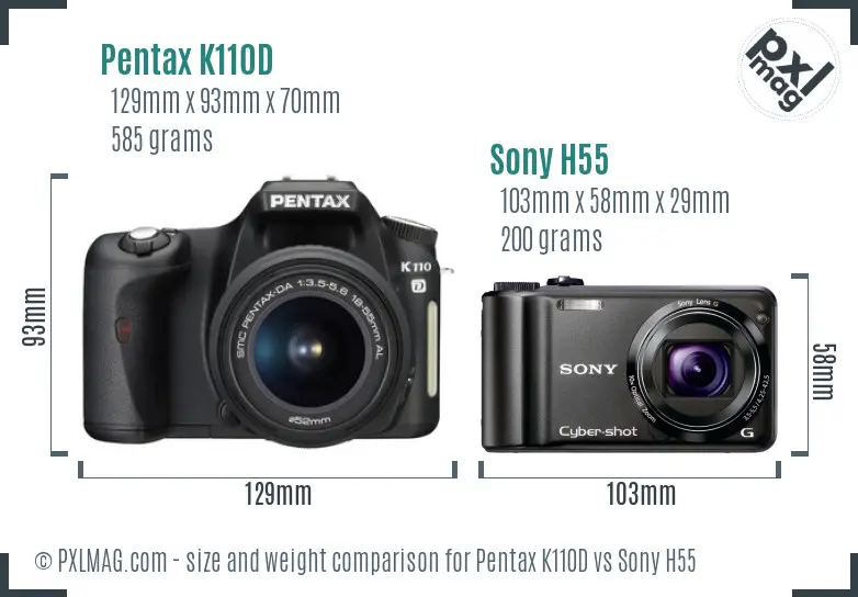 Pentax K110D vs Sony H55 size comparison Pentax K110D vs Sony H55 size comparison