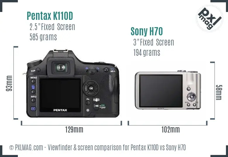 Pentax K110D vs Sony H70 Screen and Viewfinder comparison