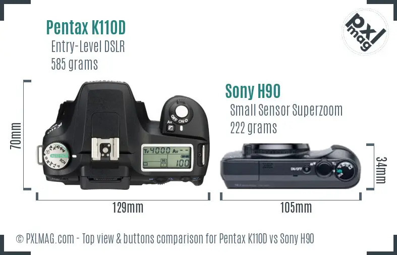 Pentax K110D vs Sony H90 top view buttons comparison