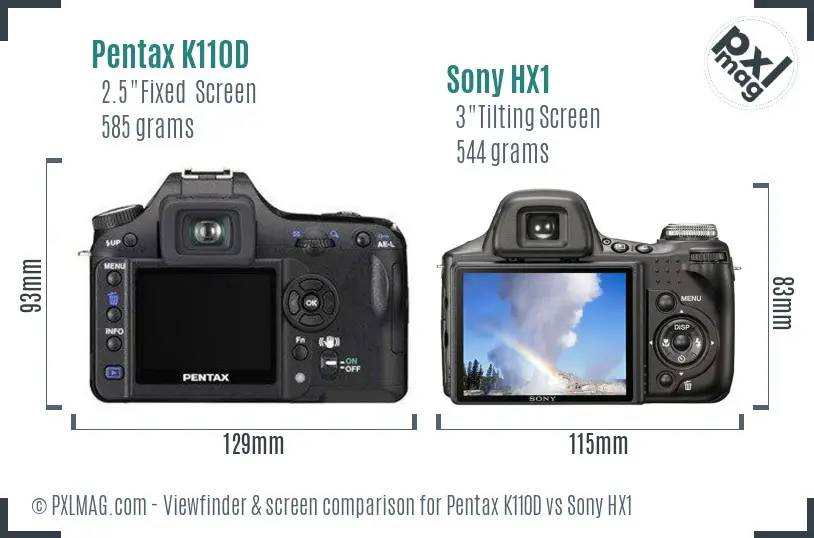 Pentax K110D vs Sony HX1 Screen and Viewfinder comparison