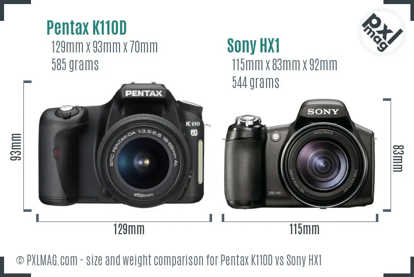 Pentax K110D vs Sony HX1 size comparison