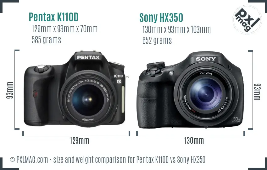 Pentax K110D vs Sony HX350 size comparison