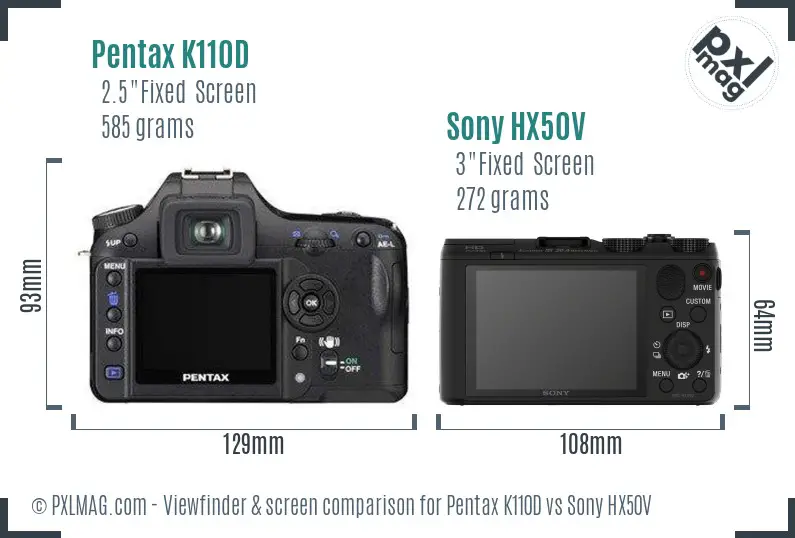 Pentax K110D vs Sony HX50V Screen and Viewfinder comparison