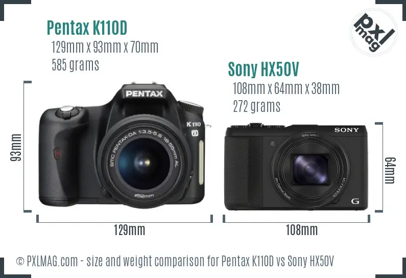 Pentax K110D vs Sony HX50V size comparison