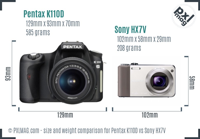 Pentax K110D vs Sony HX7V size comparison Pentax K110D vs Sony HX7V size comparison