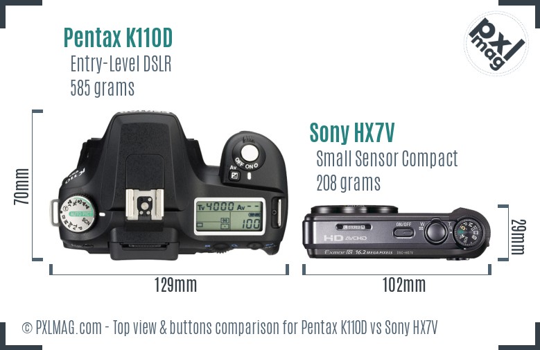 Pentax K110D vs Sony HX7V top view buttons comparison
