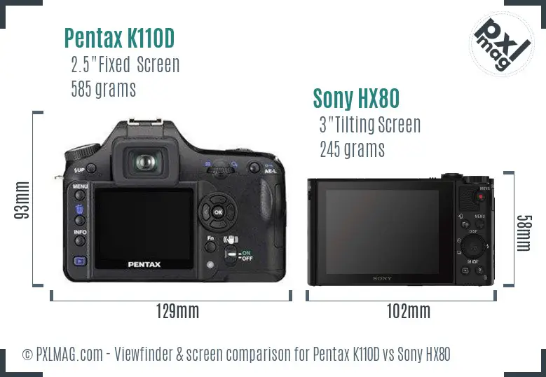 Pentax K110D vs Sony HX80 Screen and Viewfinder comparison