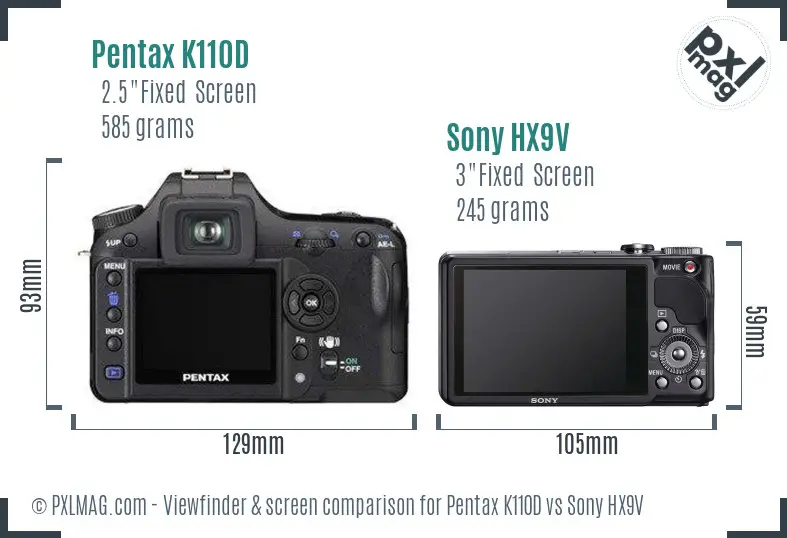 Pentax K110D vs Sony HX9V Screen and Viewfinder comparison