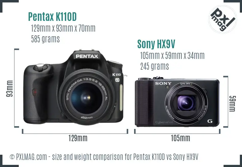 Pentax K110D vs Sony HX9V size comparison