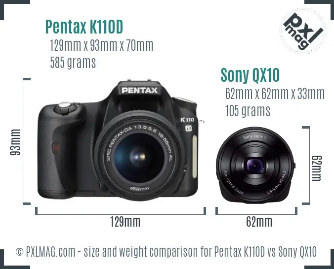 Pentax K110D vs Sony QX10 size comparison Pentax K110D vs Sony QX10 size comparison