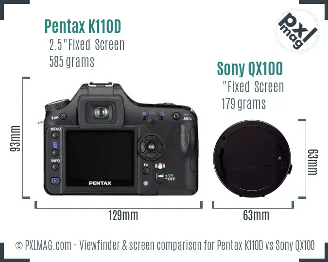 Pentax K110D vs Sony QX100 Screen and Viewfinder comparison
