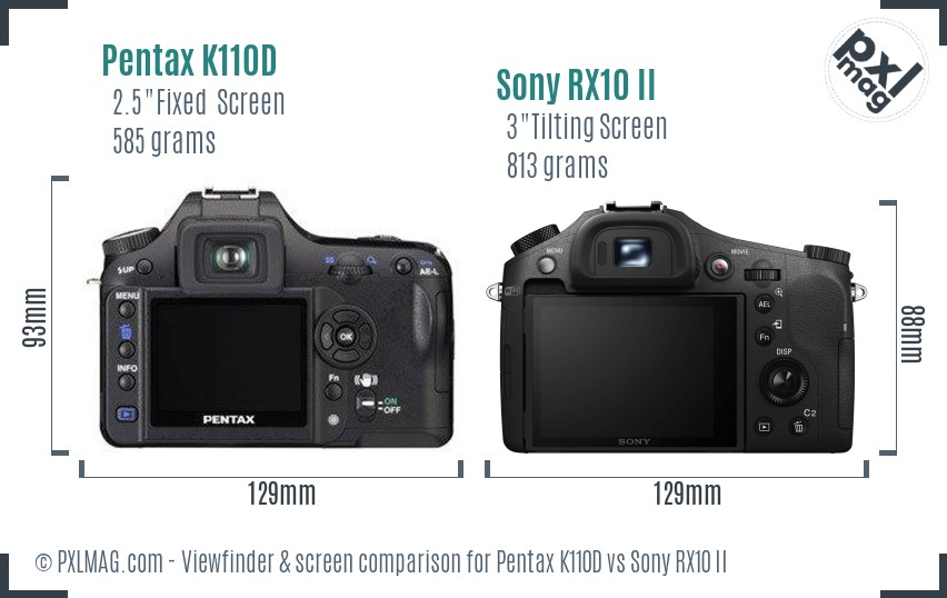 Pentax K110D vs Sony RX10 II Screen and Viewfinder comparison