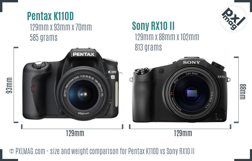 Pentax K110D vs Sony RX10 II size comparison Pentax K110D vs Sony RX10 II size comparison