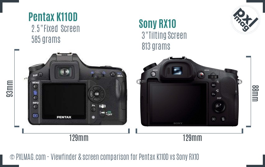 Pentax K110D vs Sony RX10 Screen and Viewfinder comparison