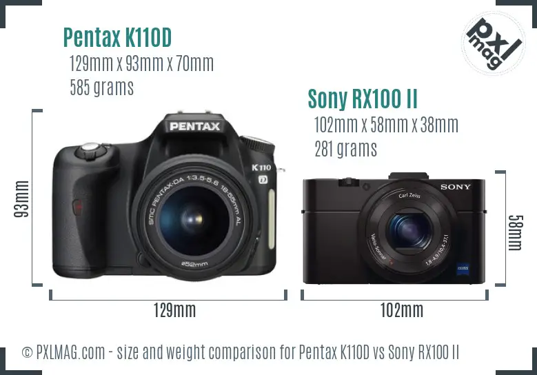 Pentax K110D vs Sony RX100 II size comparison